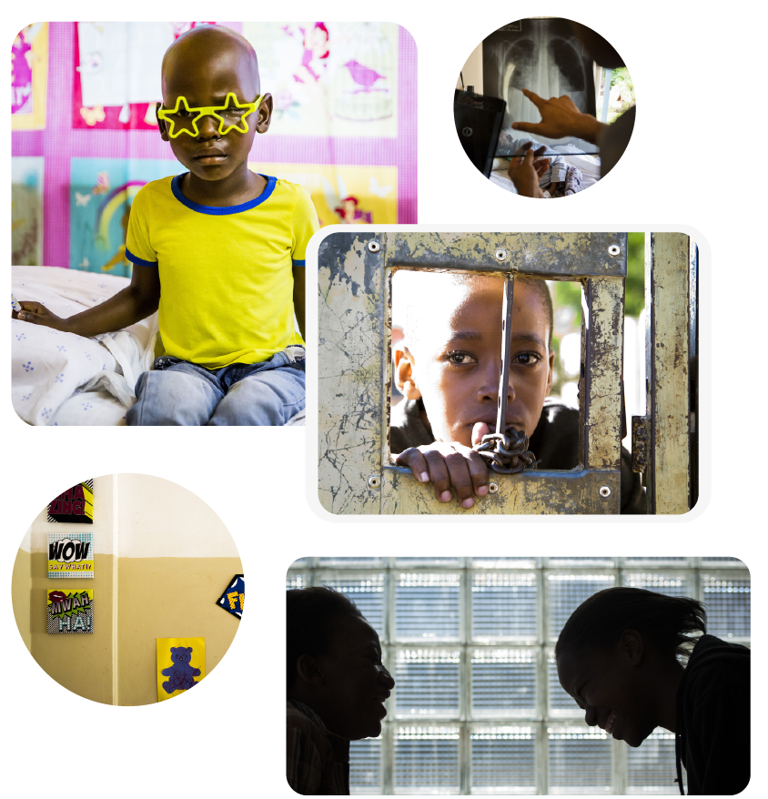 Composition of photographs of patients and staff at the centre